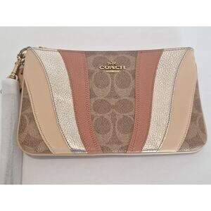 Coach Signature Colorblock Wristlet 71484 Tan Multi Metallic NWT